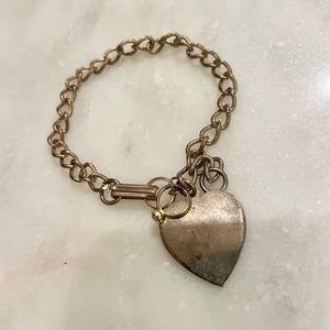 Vintage Gold Tone Heart and Ring Pendant Bracelet